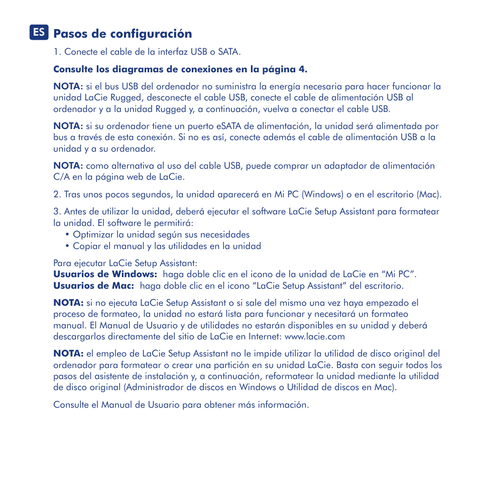 Pasos de configuración | LaCie Rugged eSata User Manual | Page 10 / 24