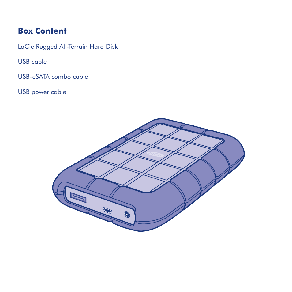Box content | LaCie Rugged eSata User Manual | Page 2 / 24