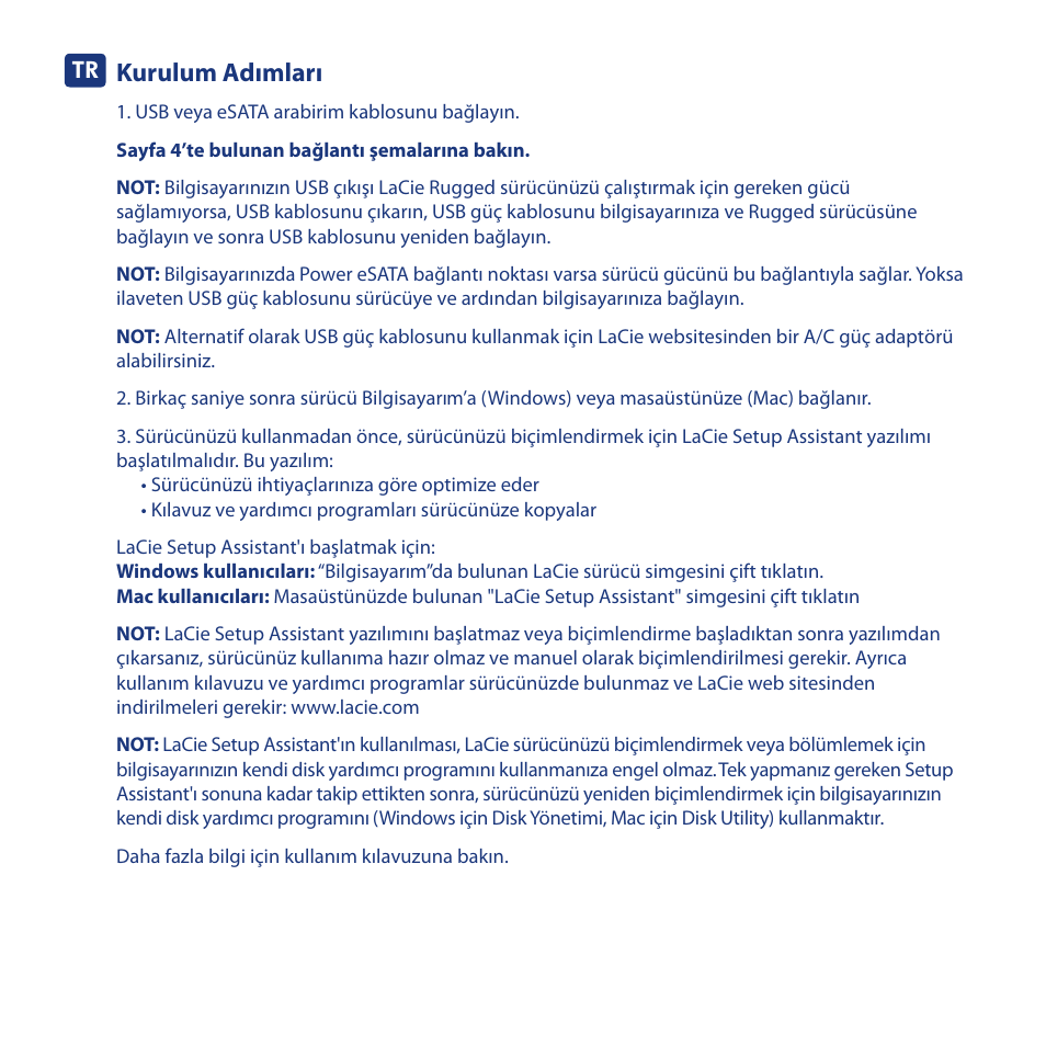 Kurulum adımları | LaCie Rugged eSata User Manual | Page 21 / 24