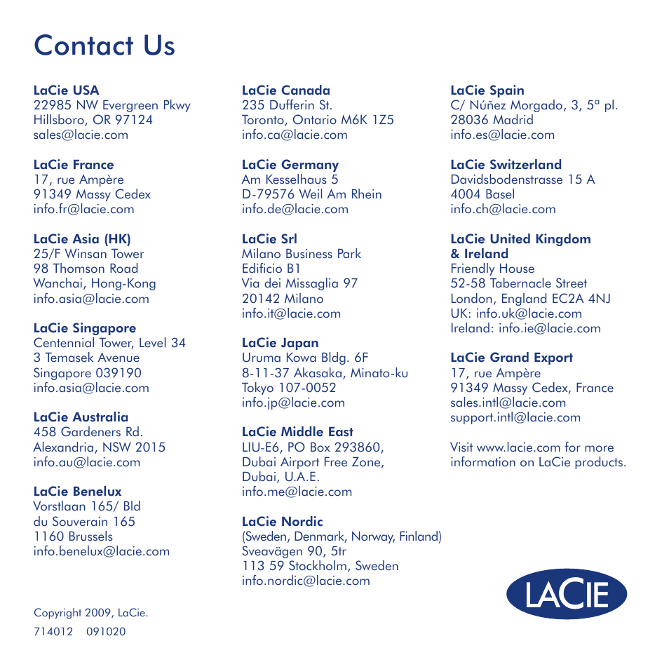 Contact us | LaCie Rugged eSata User Manual | Page 24 / 24