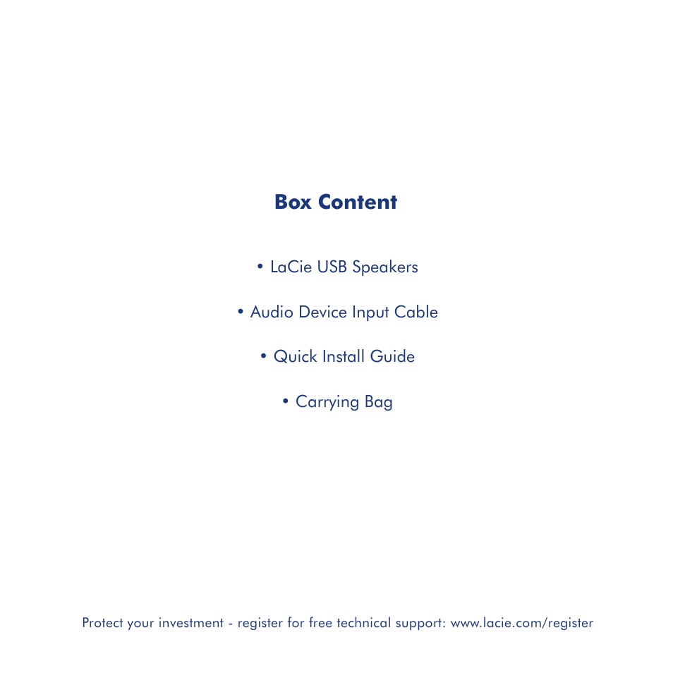 Box content | LaCie USB Speakers Design By Neil Poultan User Manual | Page 3 / 24