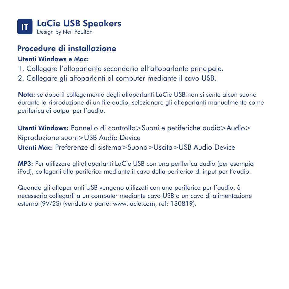 Lacie usb speakers | LaCie USB Speakers Design By Neil Poultan User Manual | Page 7 / 24