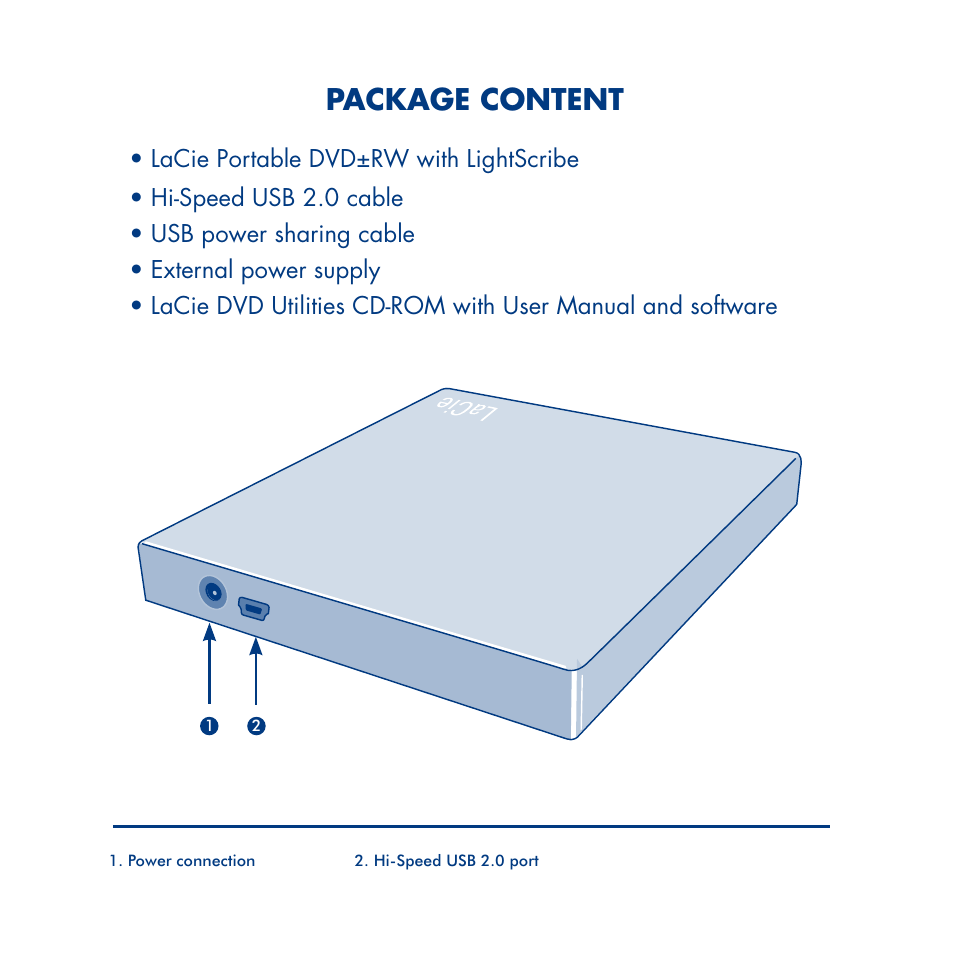 Package content | LaCie Portable DVD RW with LightScribe User Manual | Page 2 / 8