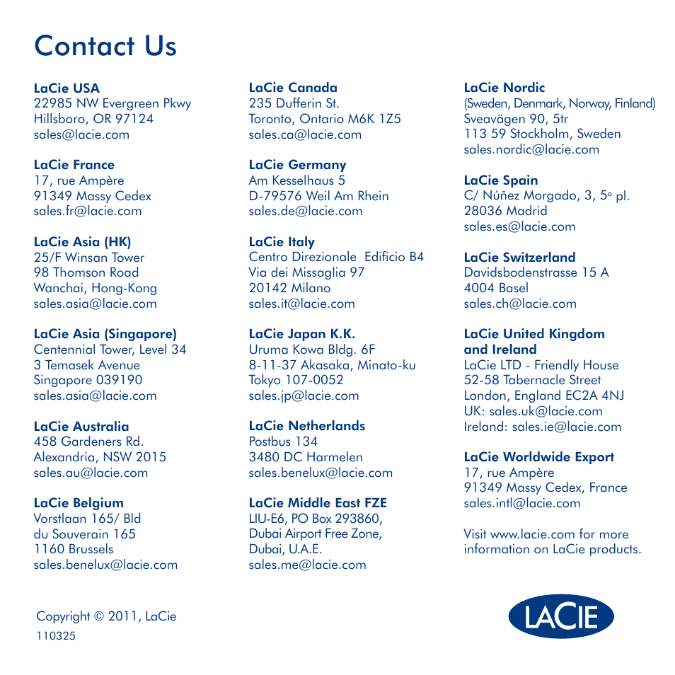 Contact us | LaCie Design By Neil Poulton User Manual | Page 26 / 26