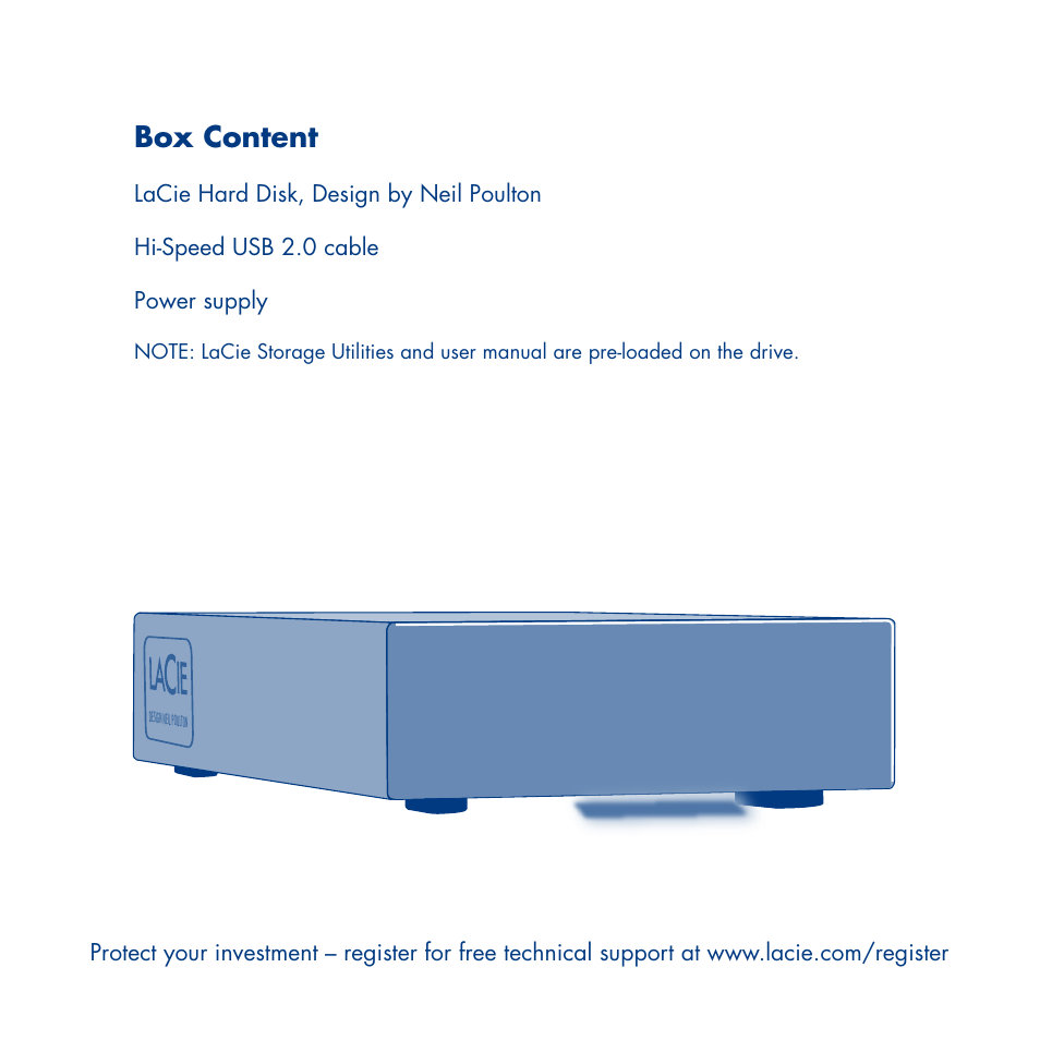 Box content | LaCie Design By Neil Poulton User Manual | Page 3 / 26