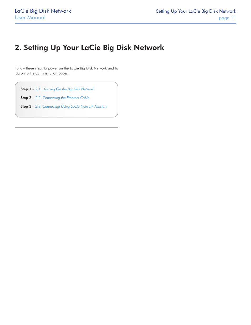 Setting up your lacie big disk network | LaCie Big Disk Network User Manual | Page 11 / 56