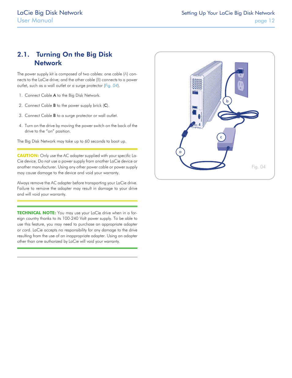 Turning on the big disk network, Lacie big disk network, User manual | LaCie Big Disk Network User Manual | Page 12 / 56