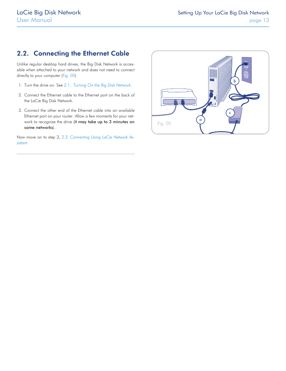 Connecting the ethernet cable, Lacie big disk network, User manual | LaCie Big Disk Network User Manual | Page 13 / 56