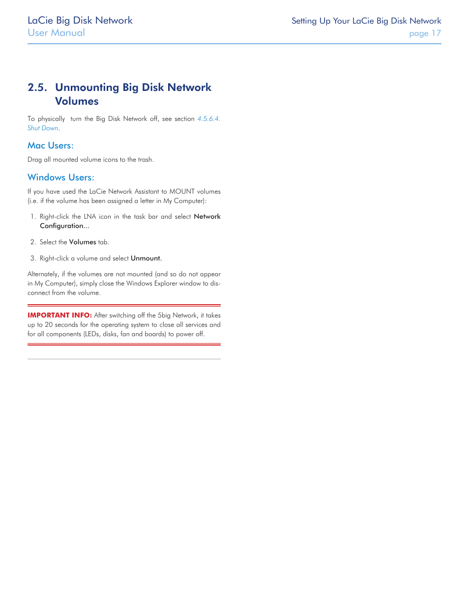 Unmounting big disk network volumes, Lacie big disk network, User manual | LaCie Big Disk Network User Manual | Page 17 / 56