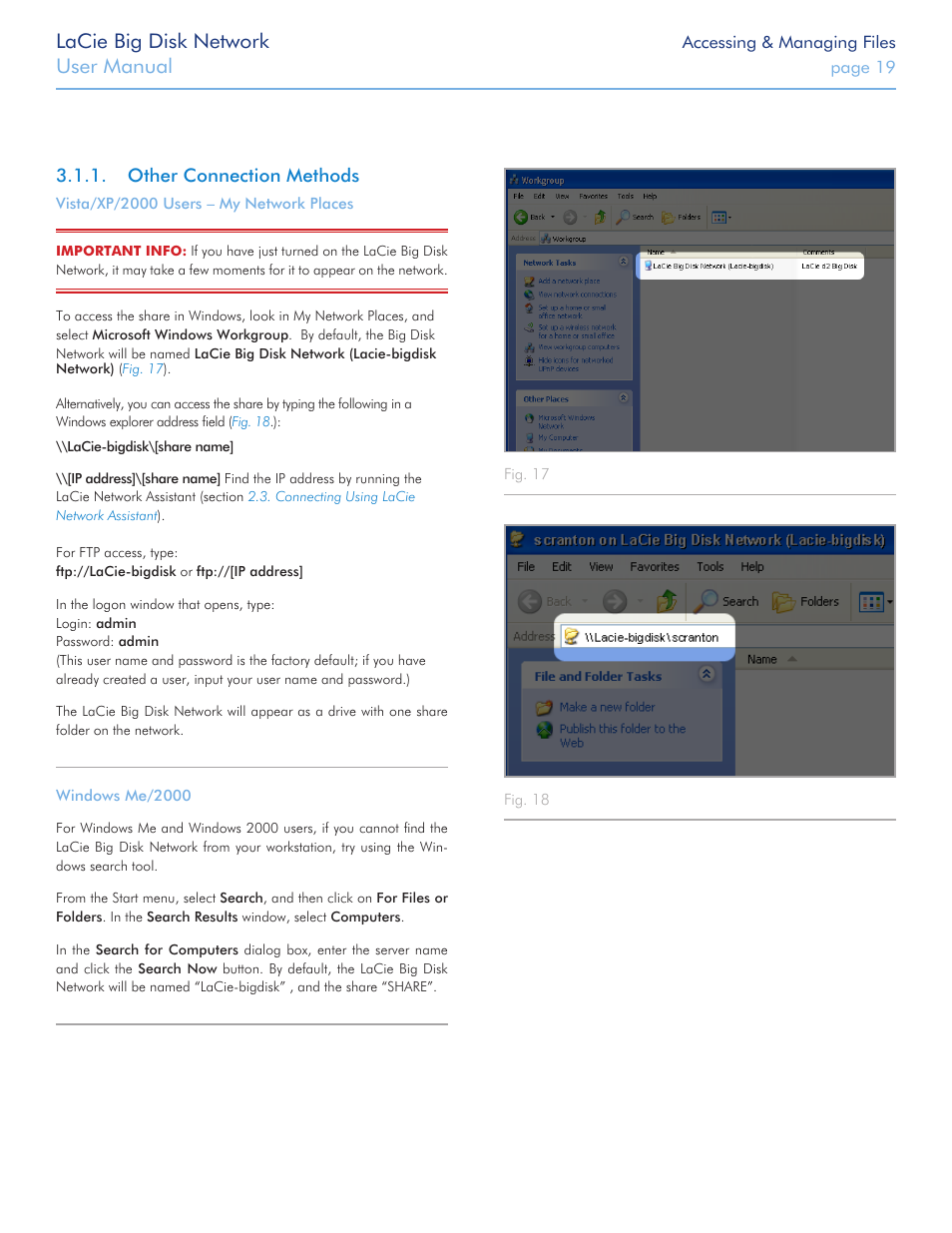 Other connection methods, Lacie big disk network, User manual | LaCie Big Disk Network User Manual | Page 19 / 56