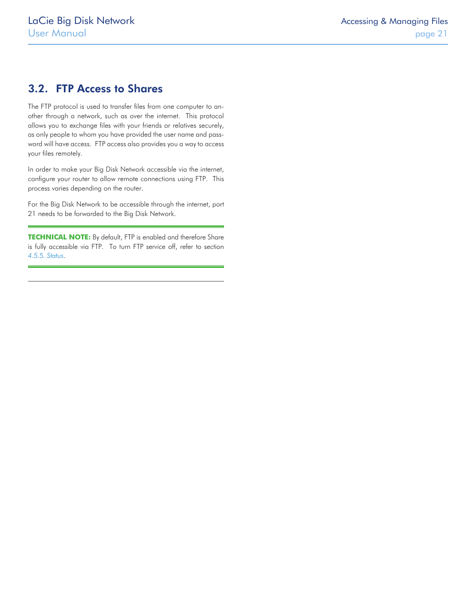 Ftp access to shares, Lacie big disk network, User manual | LaCie Big Disk Network User Manual | Page 21 / 56