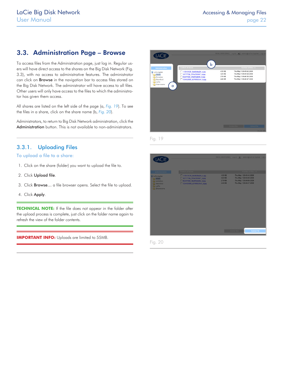Uploading files, Administration page – browse, Lacie big disk network | User manual | LaCie Big Disk Network User Manual | Page 22 / 56
