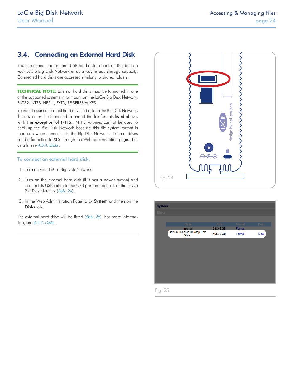 Connecting an external hard disk, Lacie big disk network, User manual | LaCie Big Disk Network User Manual | Page 24 / 56