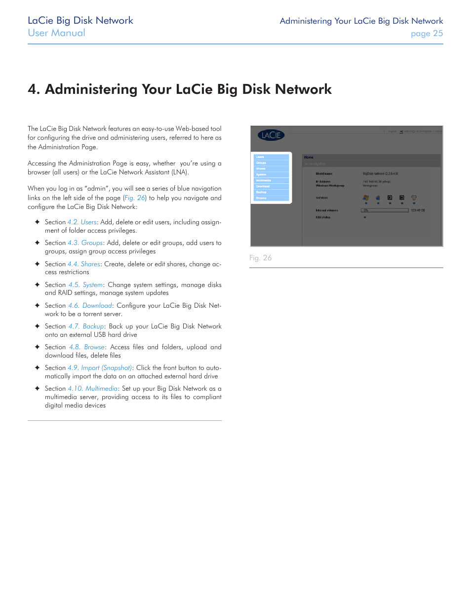 Administering your lacie big disk network, Lacie big disk network, User manual | LaCie Big Disk Network User Manual | Page 25 / 56