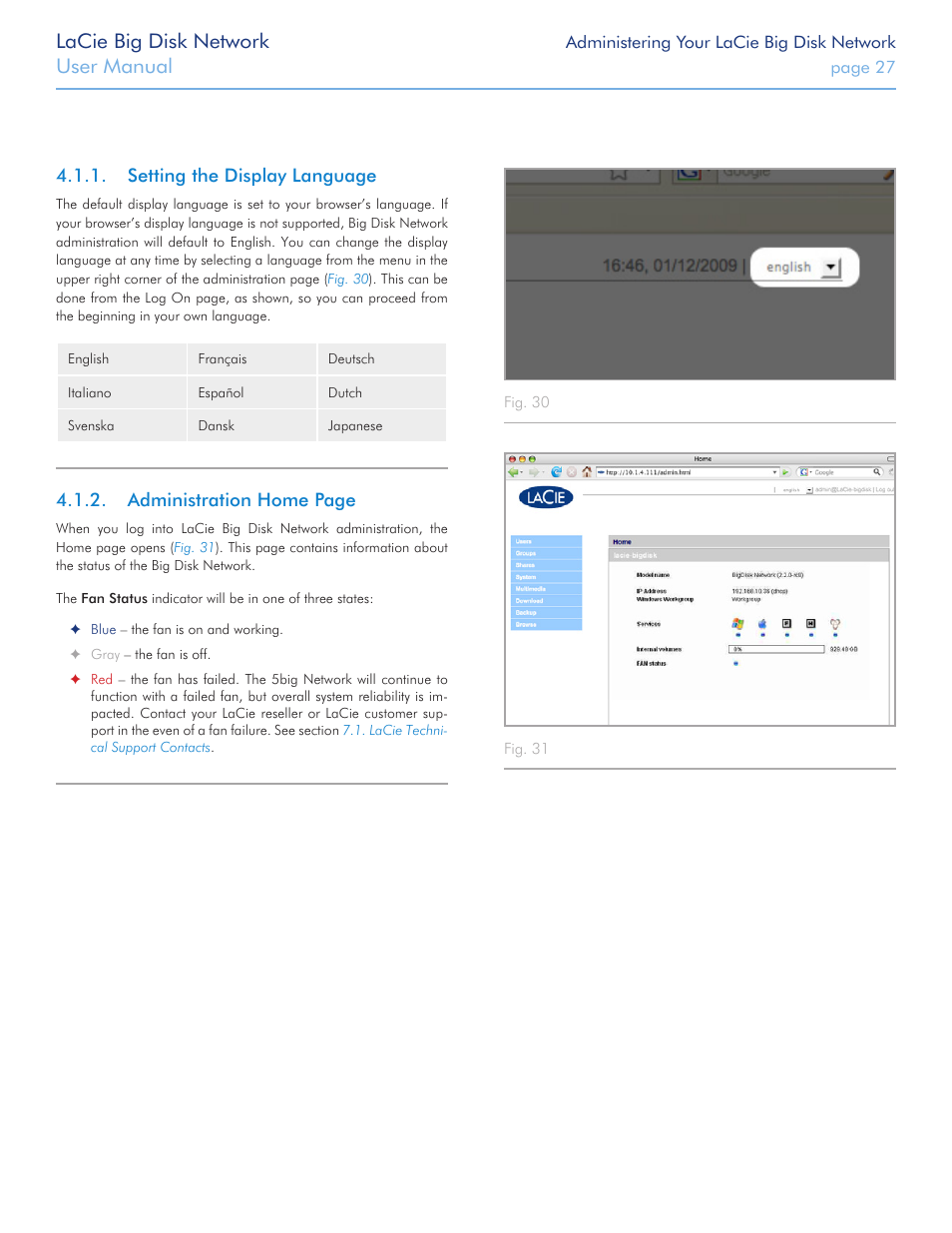 Setting the display language, Lacie big disk network, User manual | LaCie Big Disk Network User Manual | Page 27 / 56