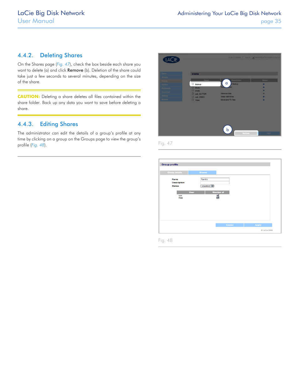 Deleting shares, Editing shares, Deleting shares 4.4.3. editing shares | Lacie big disk network, User manual | LaCie Big Disk Network User Manual | Page 35 / 56