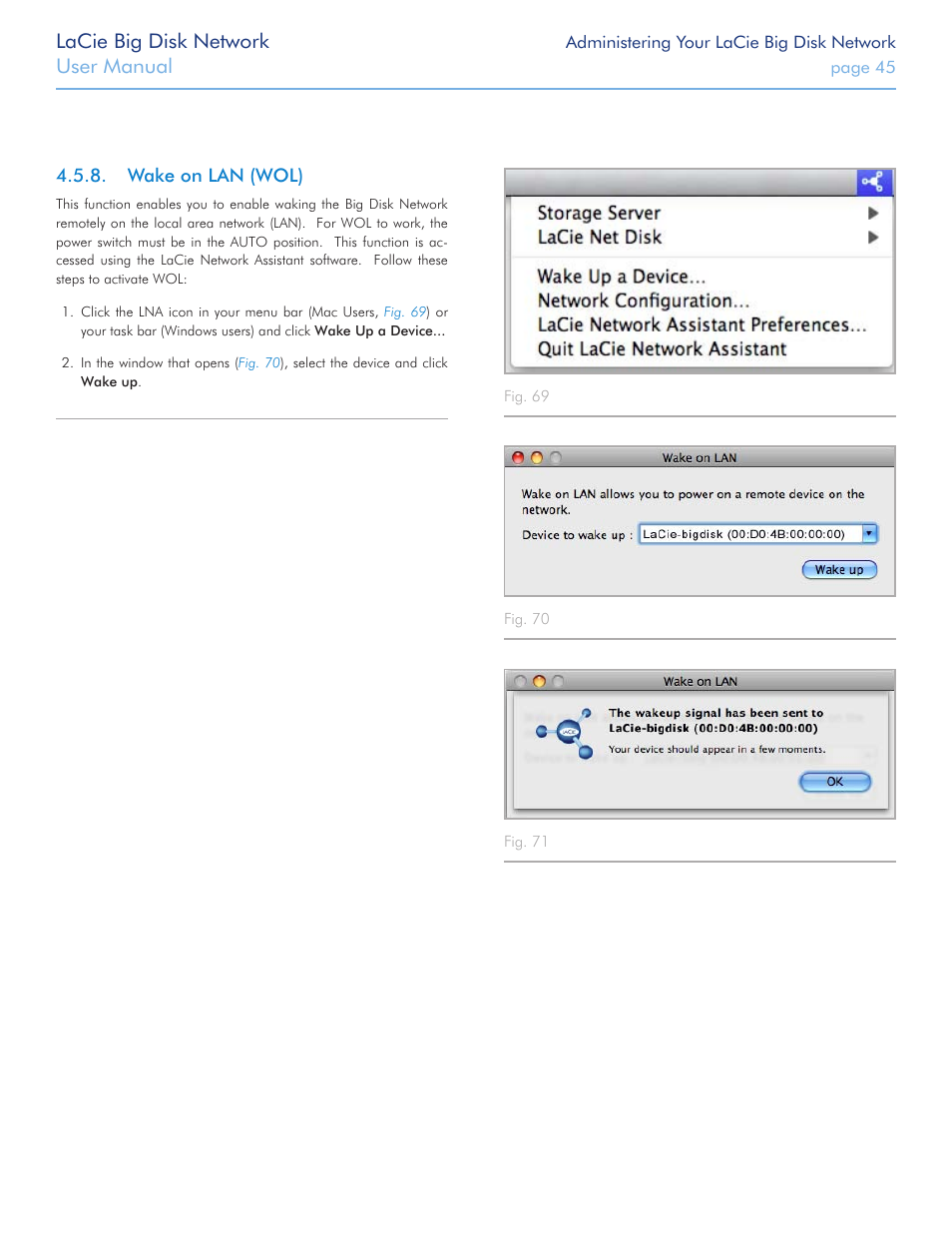 Wake on lan (wol), Lacie big disk network, User manual | LaCie Big Disk Network User Manual | Page 45 / 56