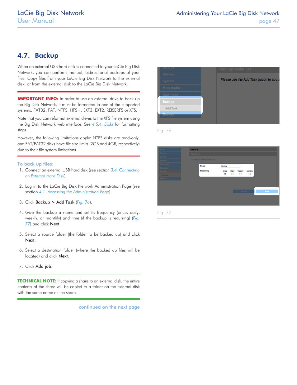 Backup, Lacie big disk network, User manual | LaCie Big Disk Network User Manual | Page 47 / 56