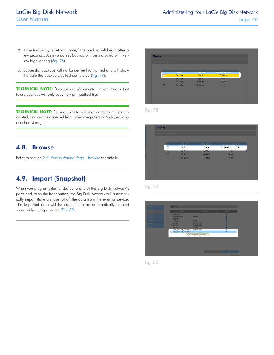 Browse, Import (snapshot), Browse 4.9. import (snapshot) | Section, Lacie big disk network, User manual | LaCie Big Disk Network User Manual | Page 48 / 56