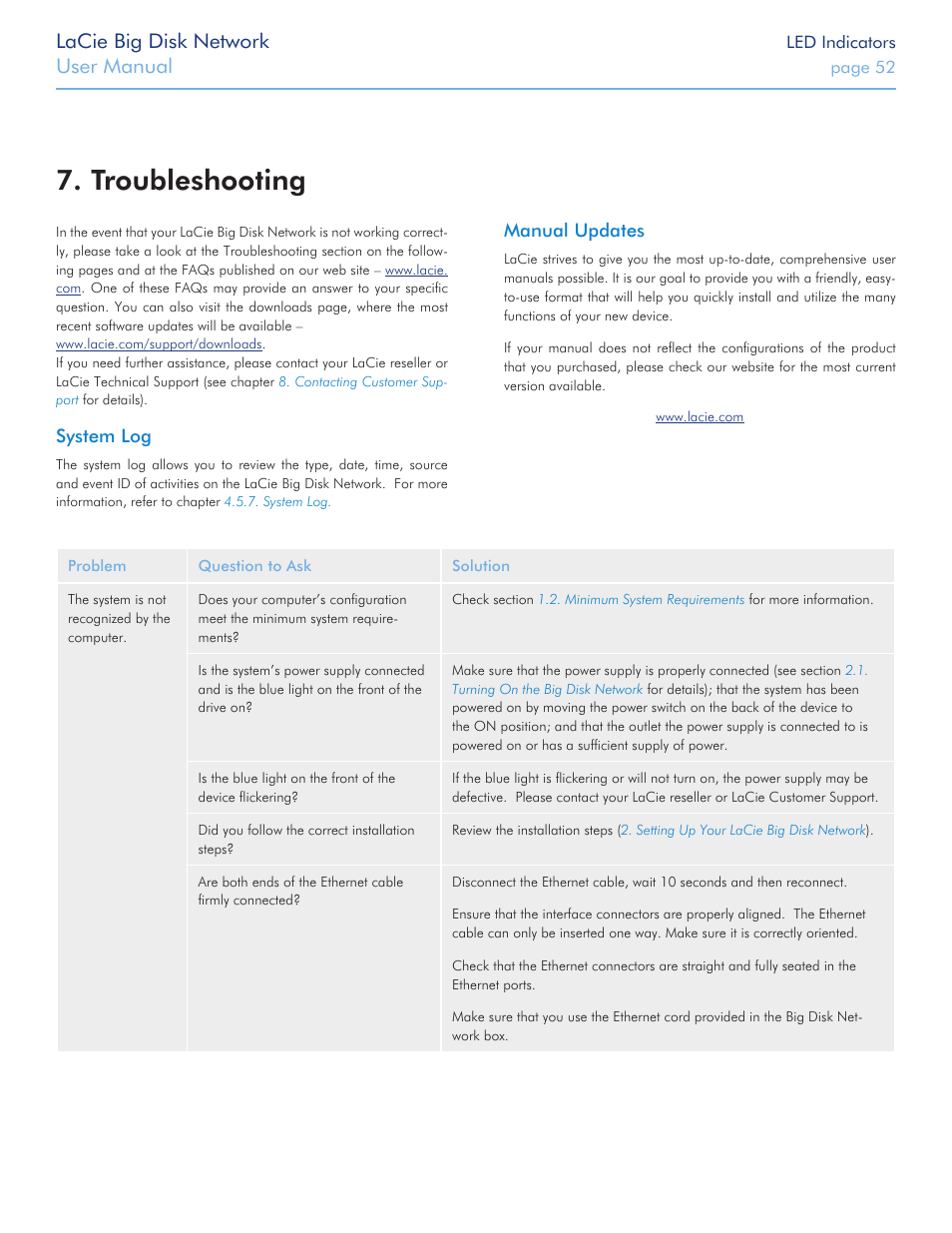 Troubleshooting, Lacie big disk network, User manual | LaCie Big Disk Network User Manual | Page 52 / 56