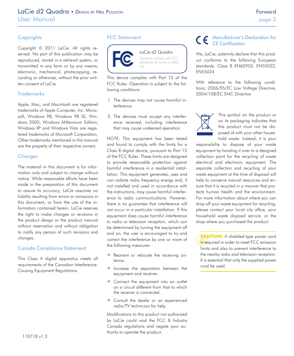 Lacie d2 quadra, User manual | LaCie FireWire 800 User Manual | Page 2 / 40