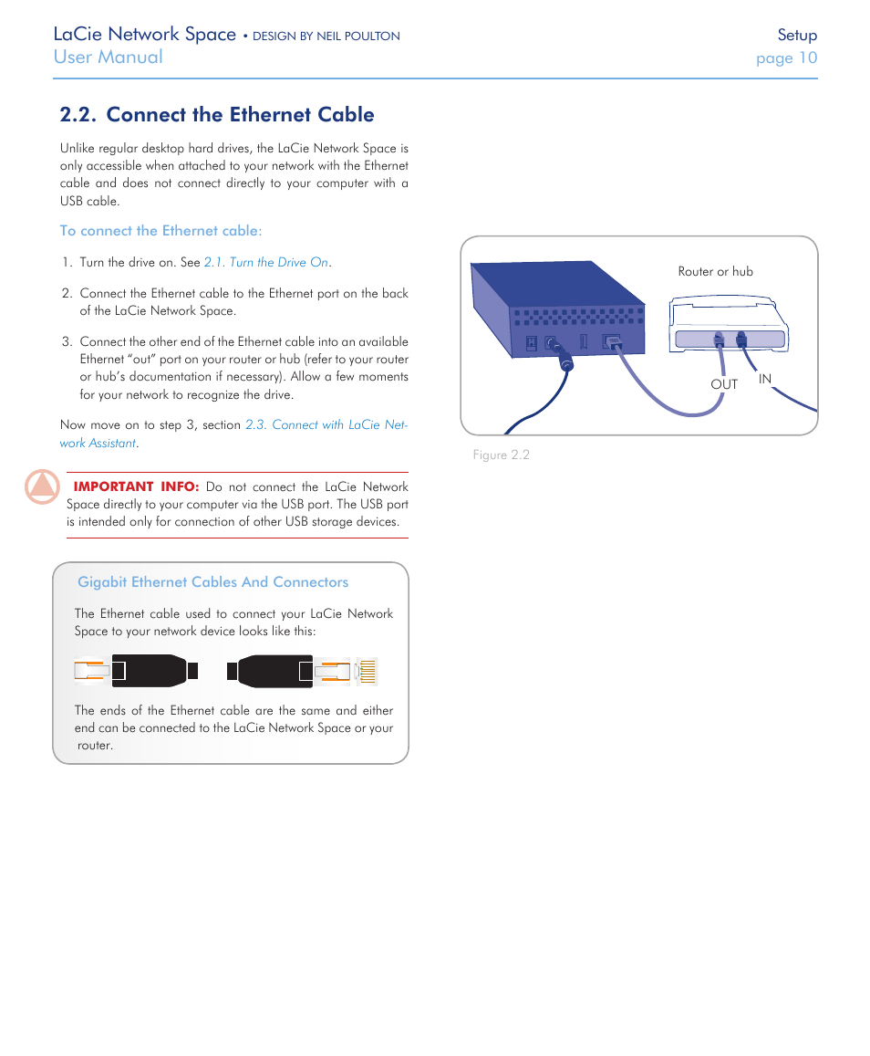 Connect the ethernet cable, Section, Lacie network space | User manual | LaCie Network Space User Manual | Page 10 / 34