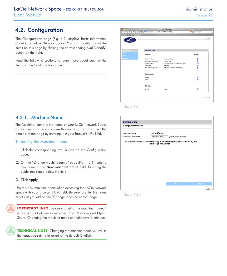 Configuration, Machine name, Lacie network space | User manual | LaCie Network Space User Manual | Page 20 / 34