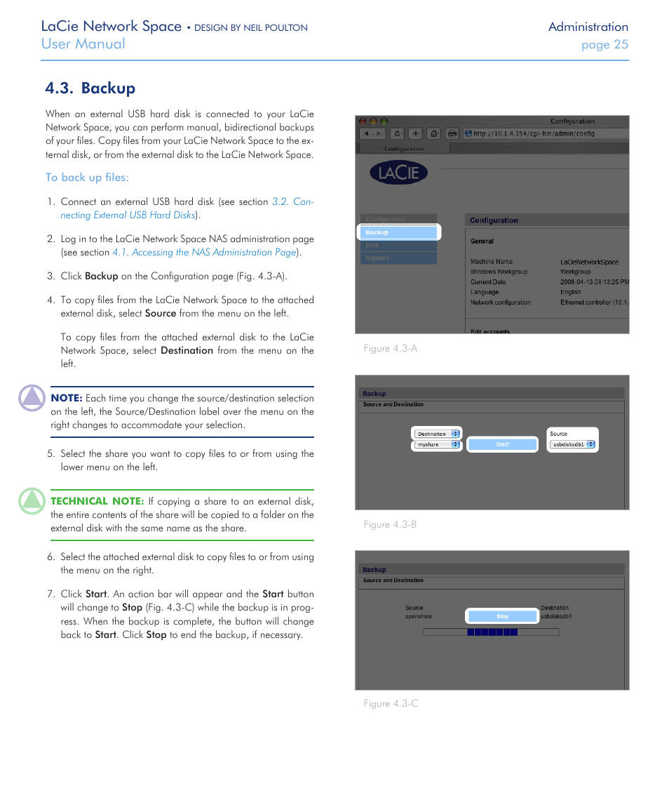 Backup, Section, Lacie network space | User manual | LaCie Network Space User Manual | Page 25 / 34