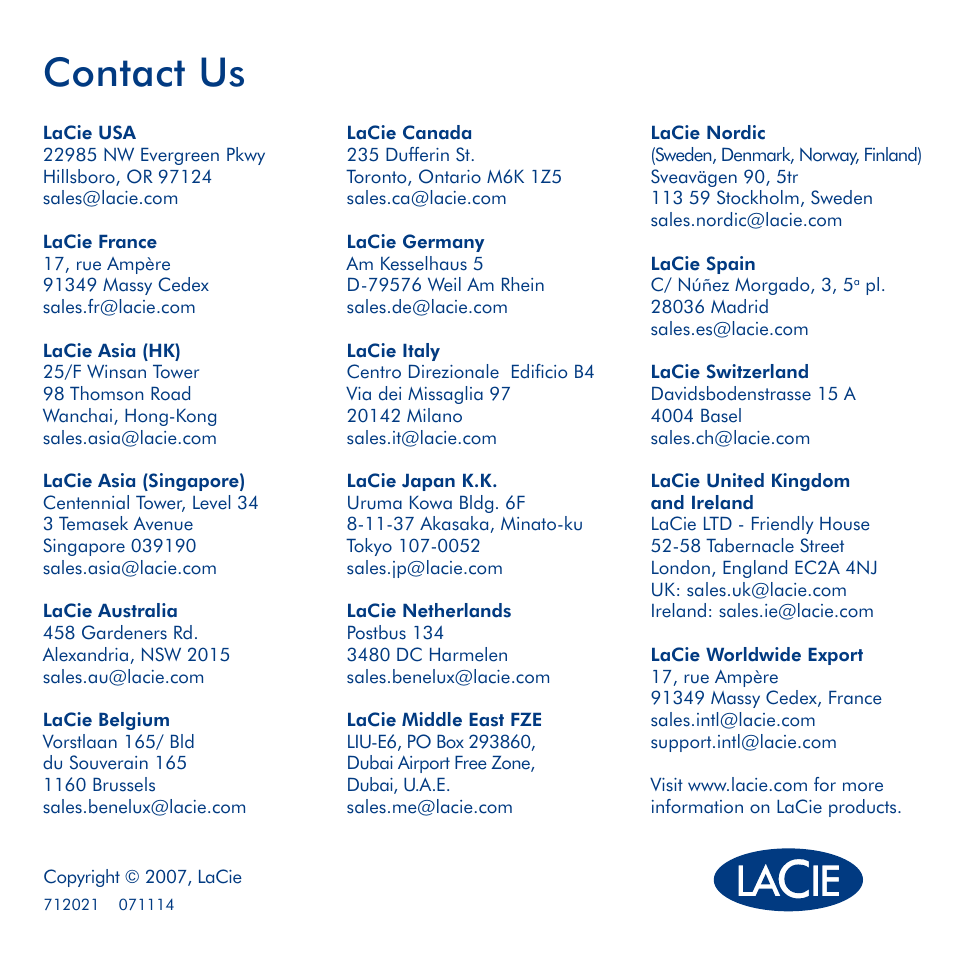 Contact us | LaCie 34 User Manual | Page 24 / 24