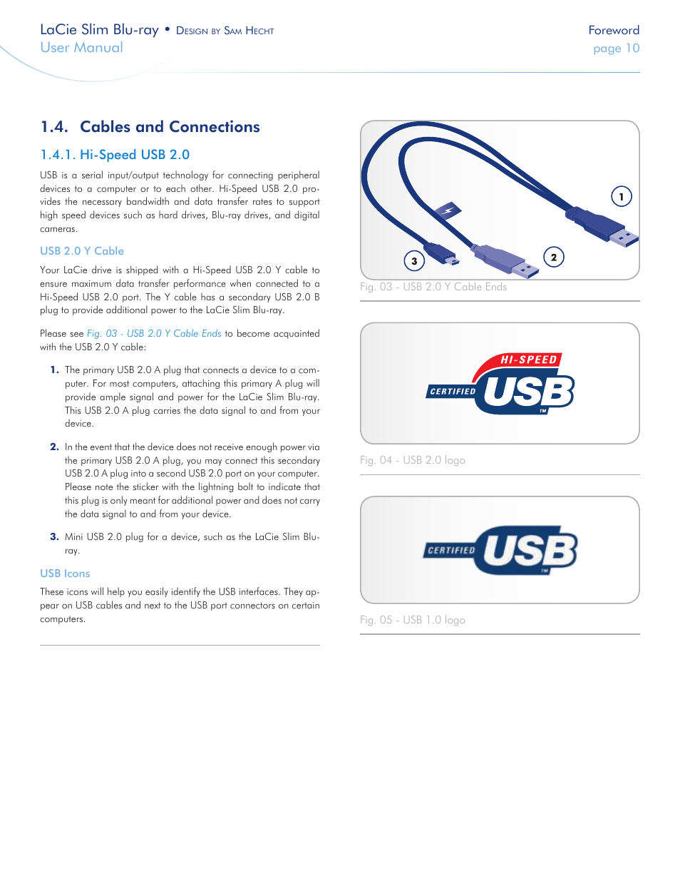 Cables and connections, Hi-speed usb 2.0, Lacie slim blu-ray | User manual | LaCie Slim Blu-ray User Manual | Page 10 / 28