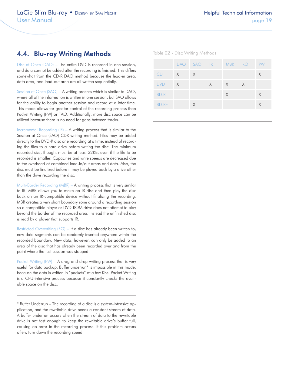 Blu-ray writing methods, Lacie slim blu-ray, User manual | LaCie Slim Blu-ray User Manual | Page 19 / 28