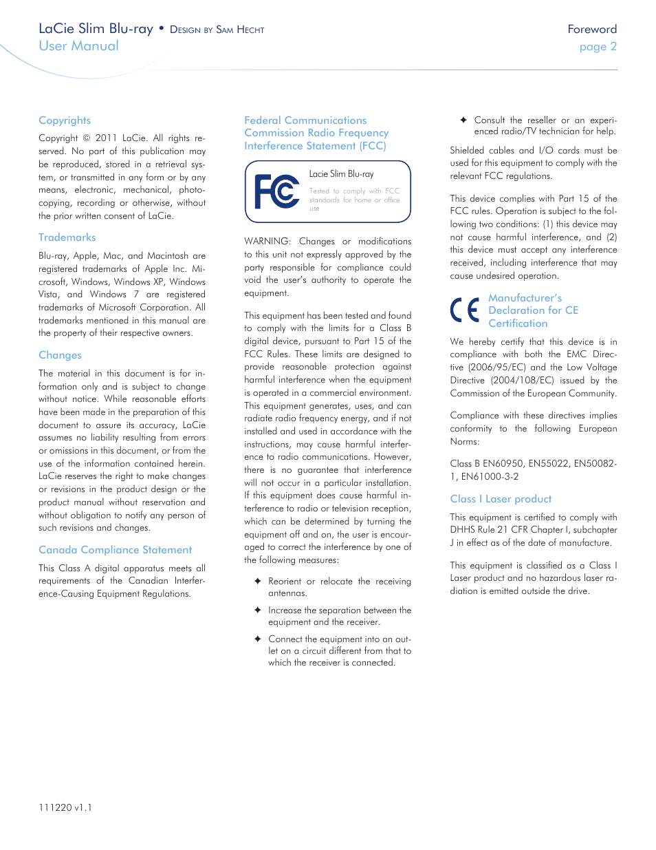 Lacie slim blu-ray, User manual | LaCie Slim Blu-ray User Manual | Page 2 / 28