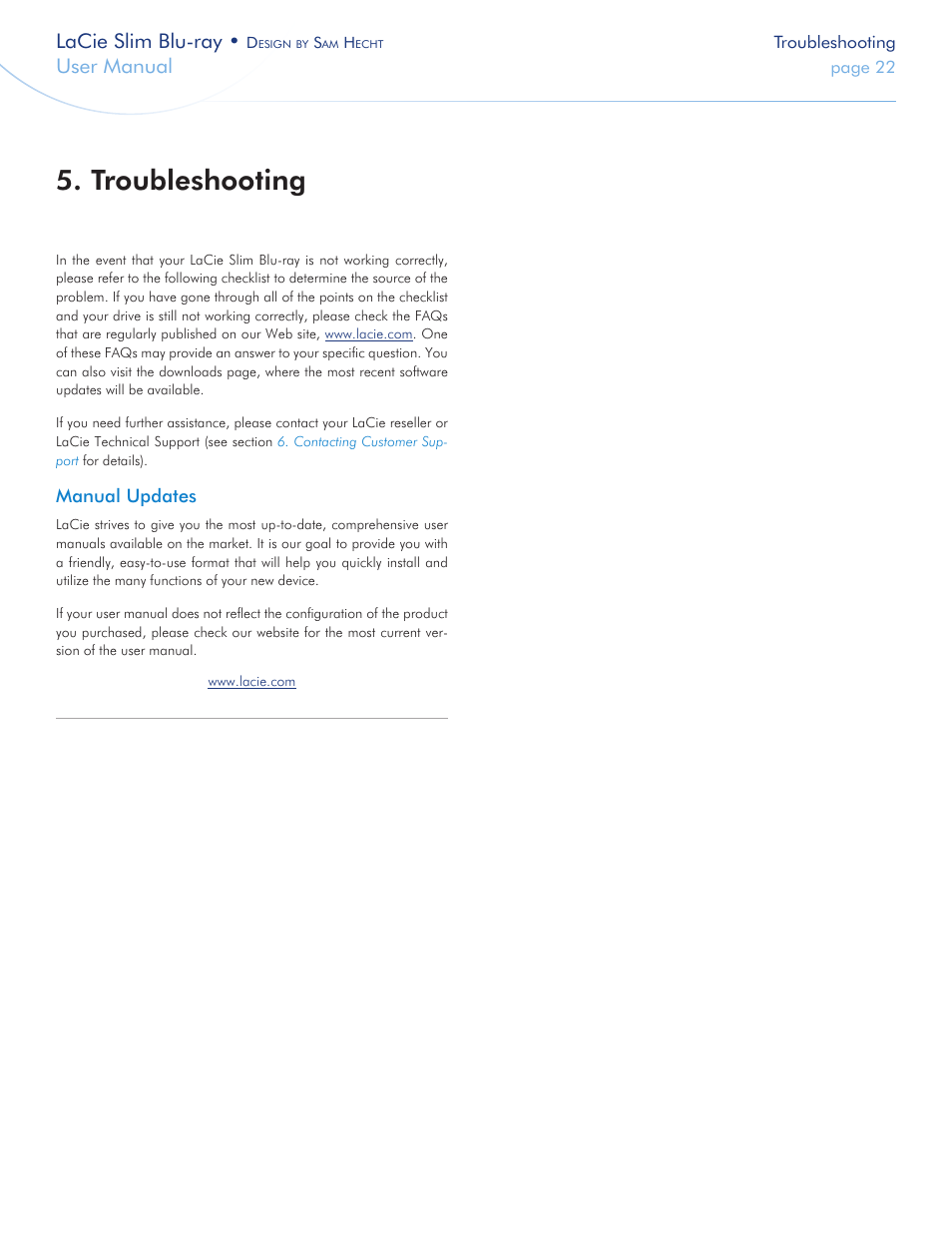 Troubleshooting, Lacie slim blu-ray, User manual | LaCie Slim Blu-ray User Manual | Page 22 / 28