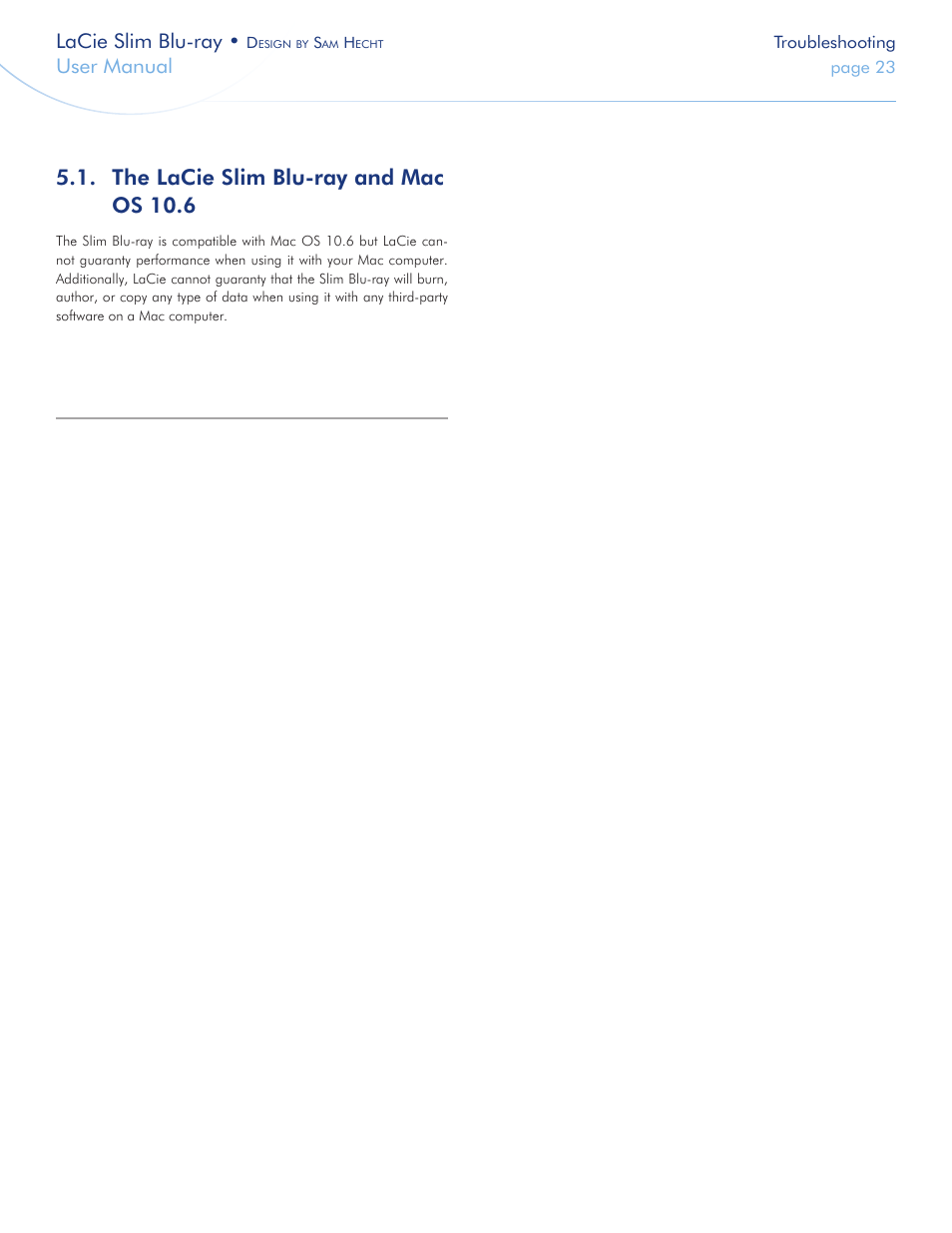 The lacie slim blu-ray and mac os 10.6, Lacie slim blu-ray, User manual | LaCie Slim Blu-ray User Manual | Page 23 / 28