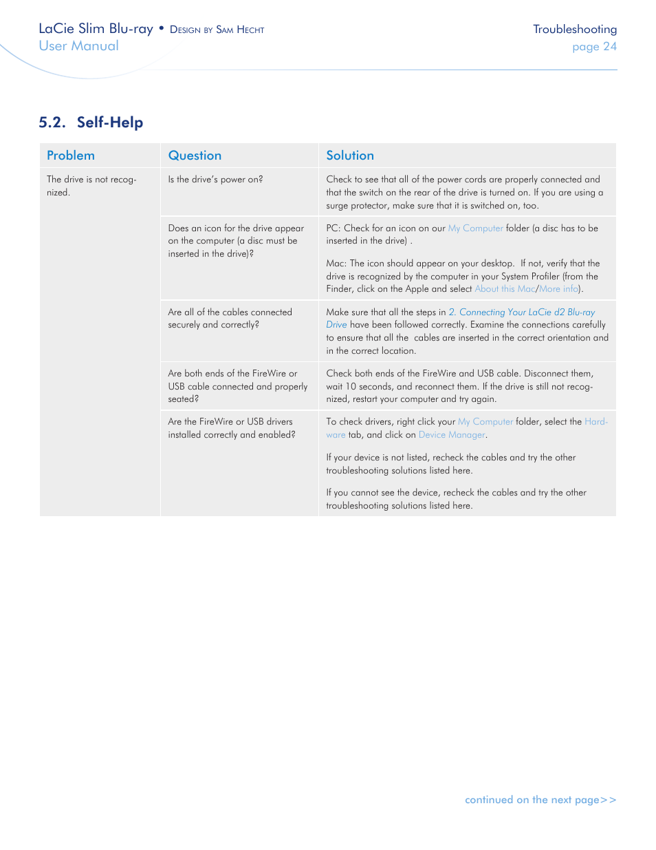Self-help, Lacie slim blu-ray, User manual | LaCie Slim Blu-ray User Manual | Page 24 / 28