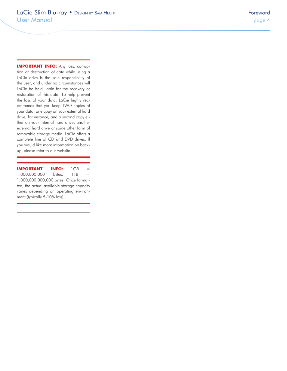 Lacie slim blu-ray, User manual | LaCie Slim Blu-ray User Manual | Page 4 / 28