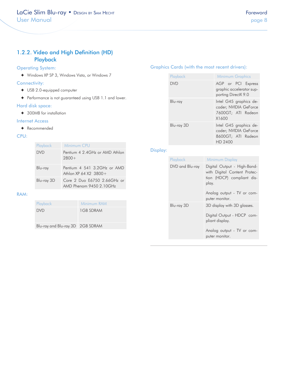 Video and high definition (hd) playback, Lacie slim blu-ray, User manual | LaCie Slim Blu-ray User Manual | Page 8 / 28