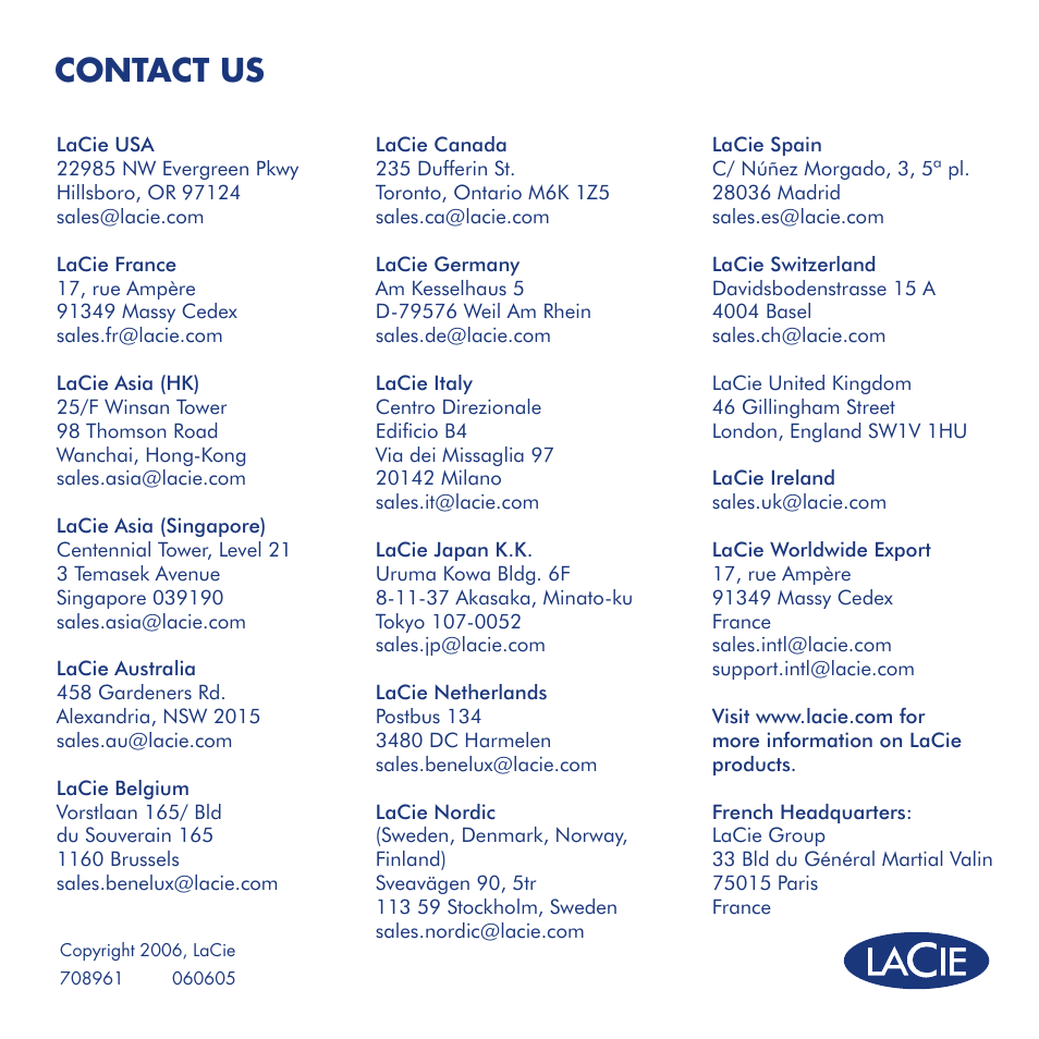 Contact us | LaCie 300 Series User Manual | Page 15 / 15