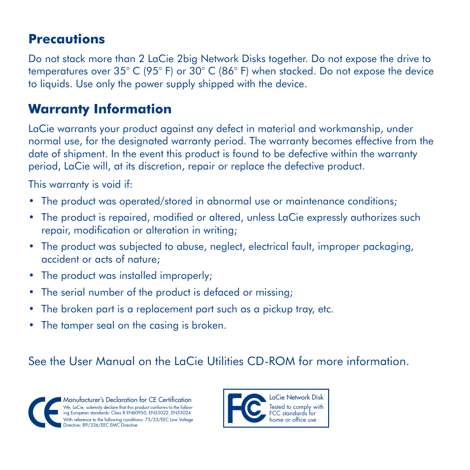 Precautions, Warranty information | LaCie 2big metwork User Manual | Page 6 / 24