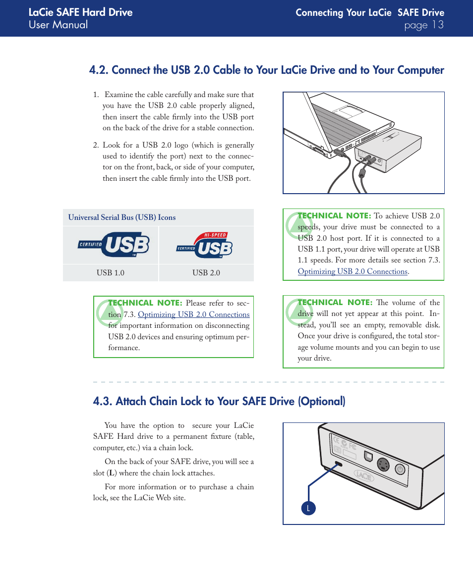 Attach chain lock to your safe drive (optional), Lacie safe hard drive user manual page 1 | LaCie SAFE User Manual | Page 13 / 45