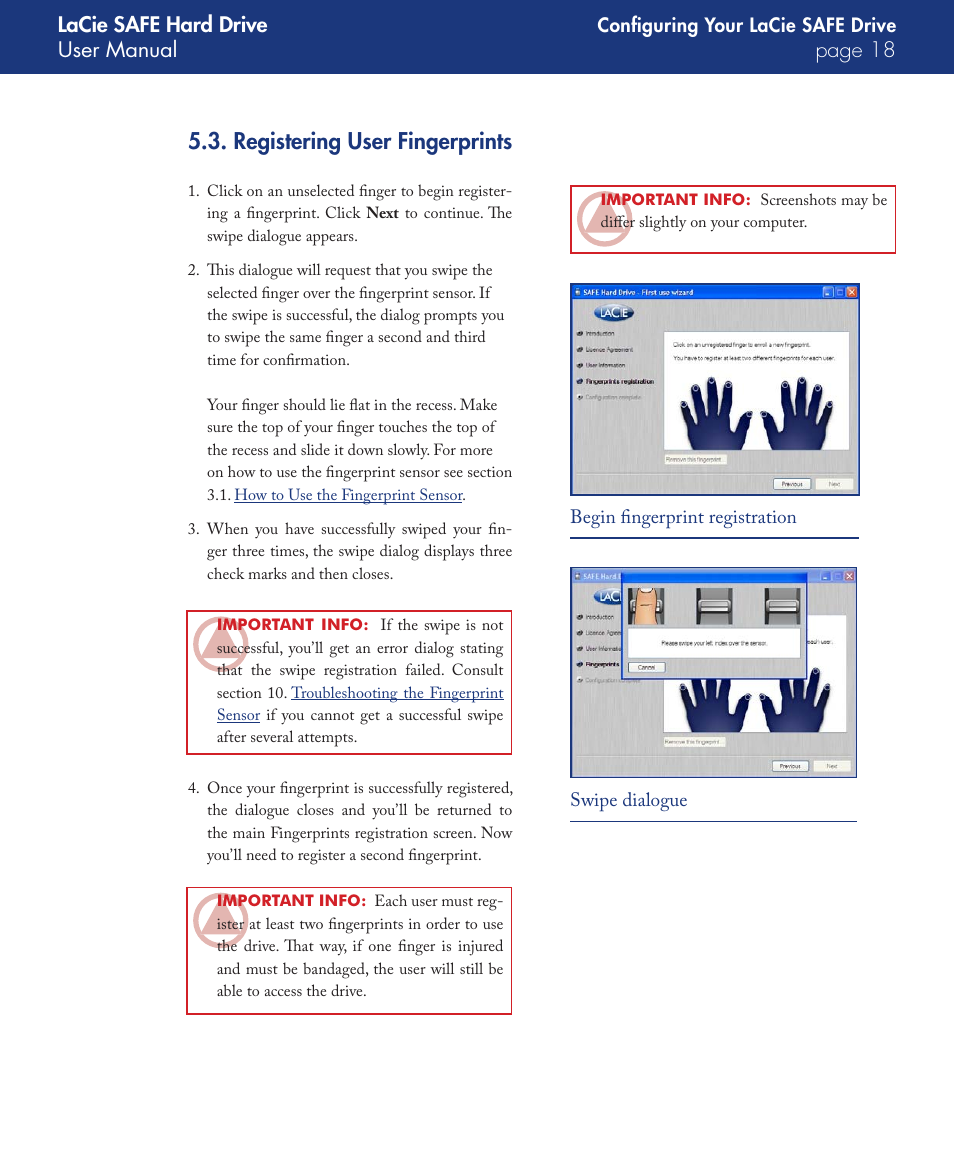 Registering user fingerprints, Lacie safe hard drive user manual page 1 | LaCie SAFE User Manual | Page 18 / 45