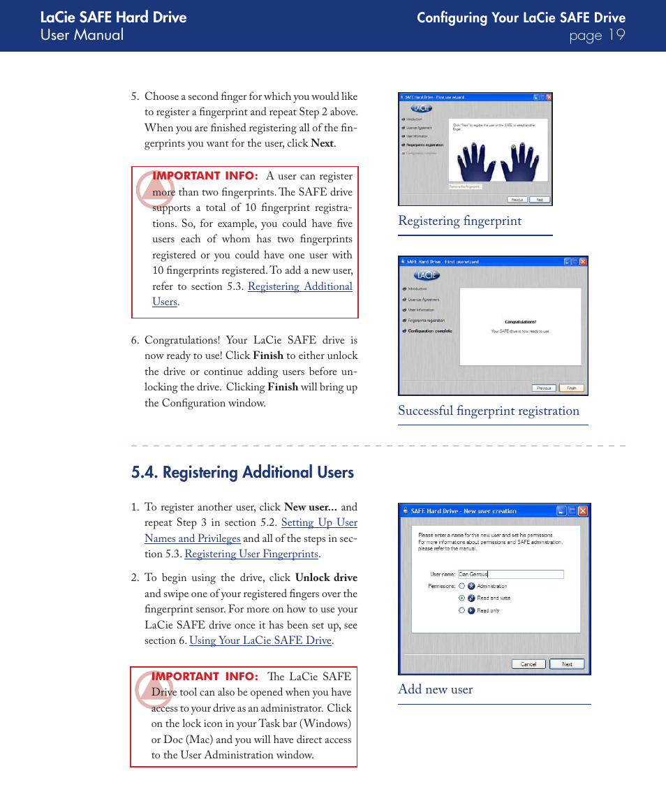 Registering additional users, Lacie safe hard drive user manual page 1 | LaCie SAFE User Manual | Page 19 / 45