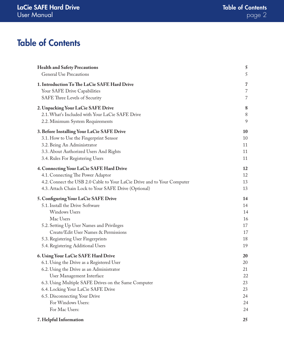 LaCie SAFE User Manual | Page 2 / 45