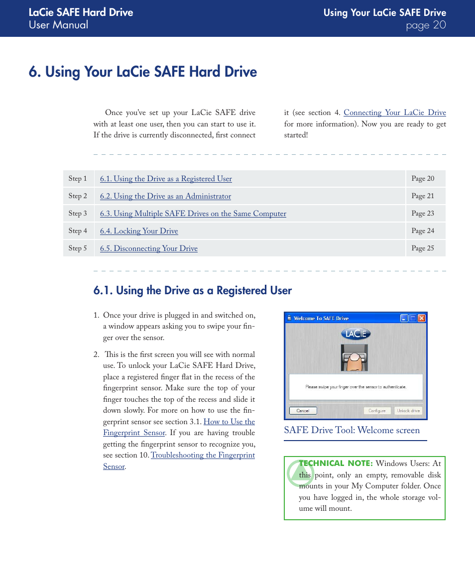 Using your lacie safe hard drive, Using the drive as a registered user, Lacie safe hard drive user manual page 0 | LaCie SAFE User Manual | Page 20 / 45