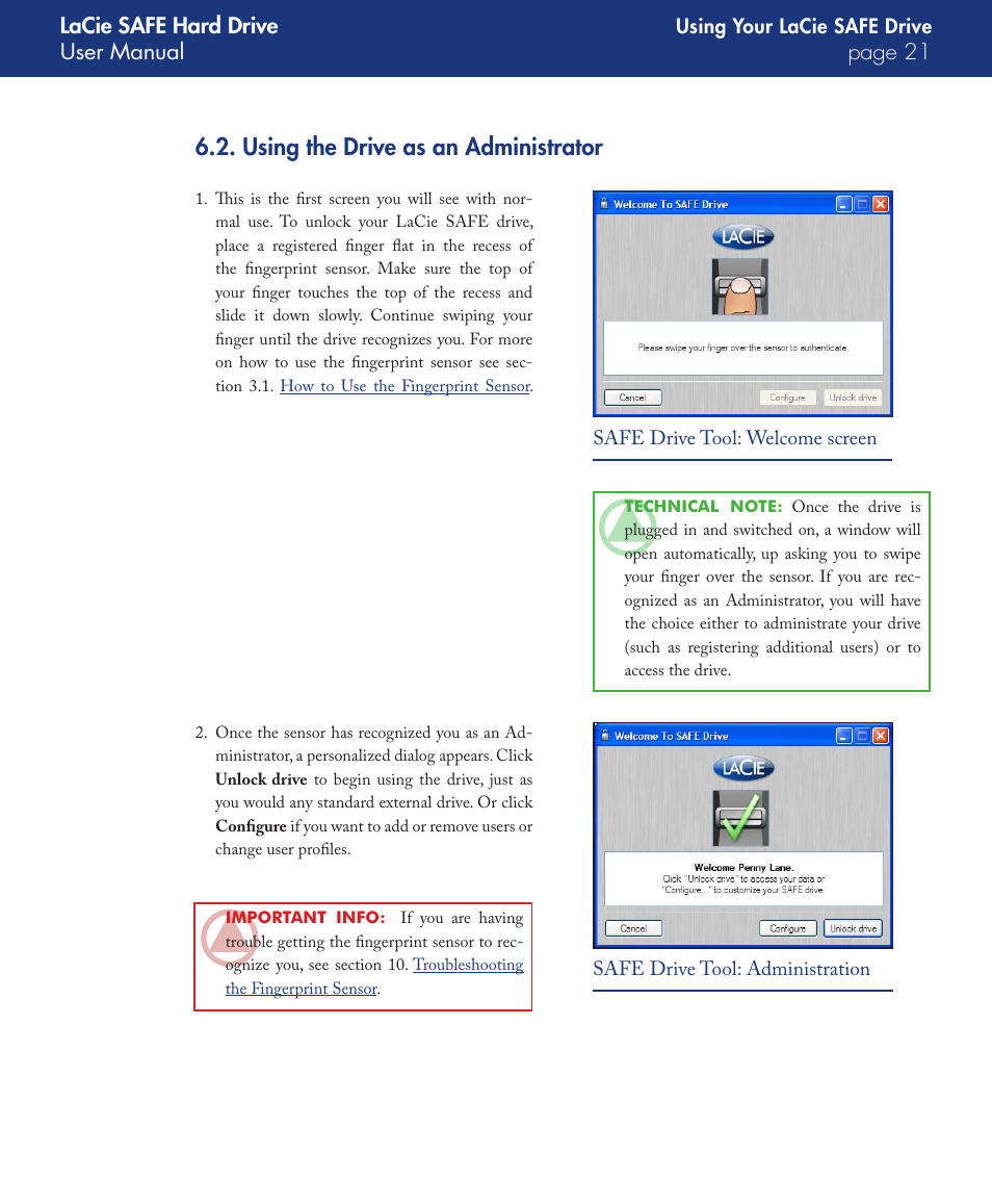 Using the drive as an administrator, Lacie safe hard drive user manual page 1 | LaCie SAFE User Manual | Page 21 / 45