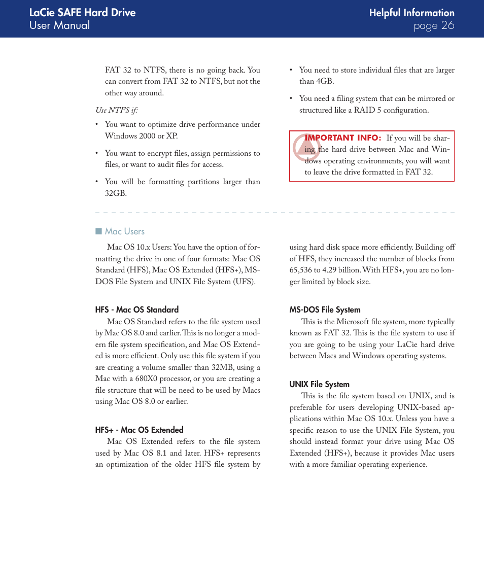 Mac users, Lacie safe hard drive user manual page | LaCie SAFE User Manual | Page 26 / 45