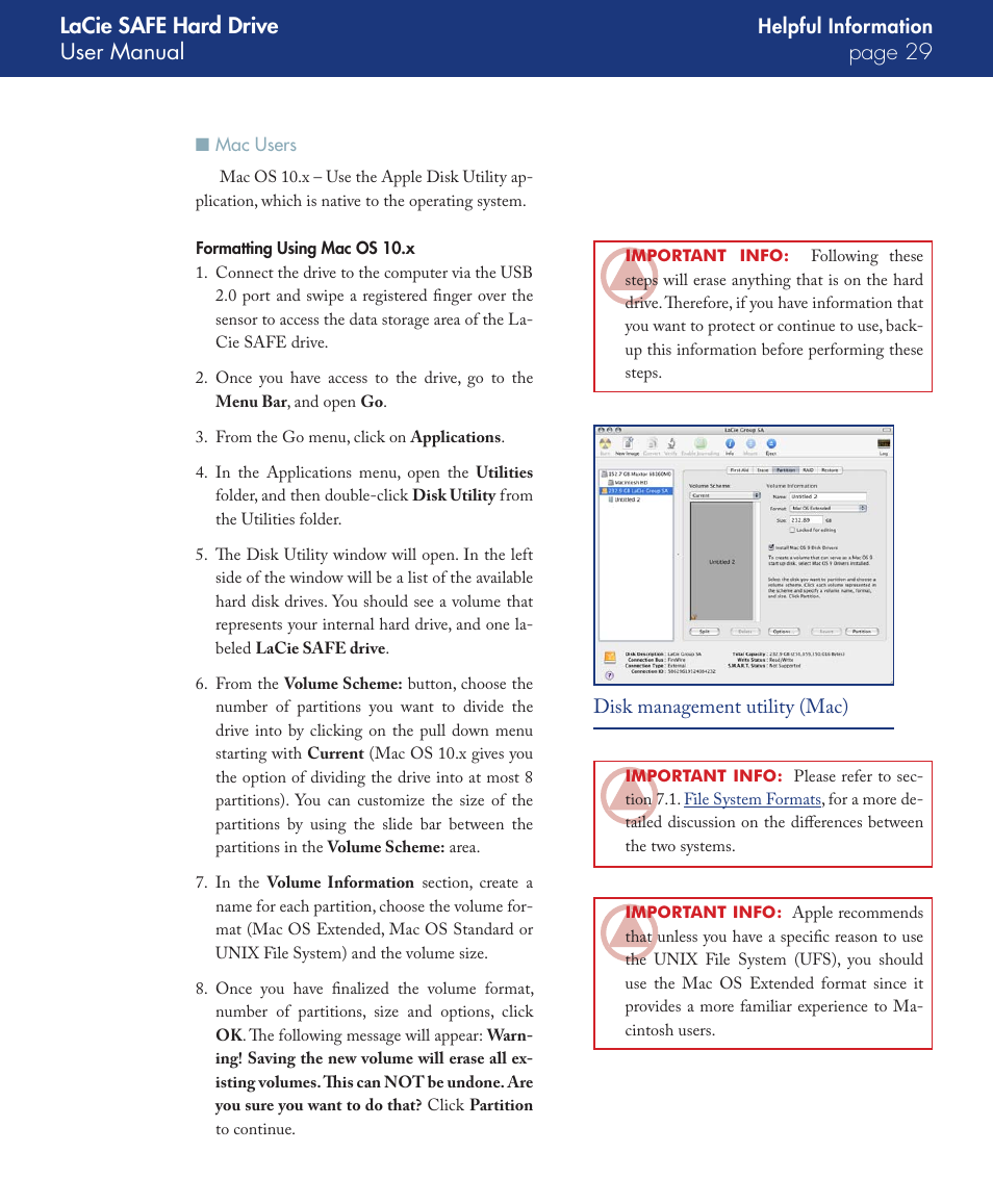 Mac users, Lacie safe hard drive user manual page | LaCie SAFE User Manual | Page 29 / 45