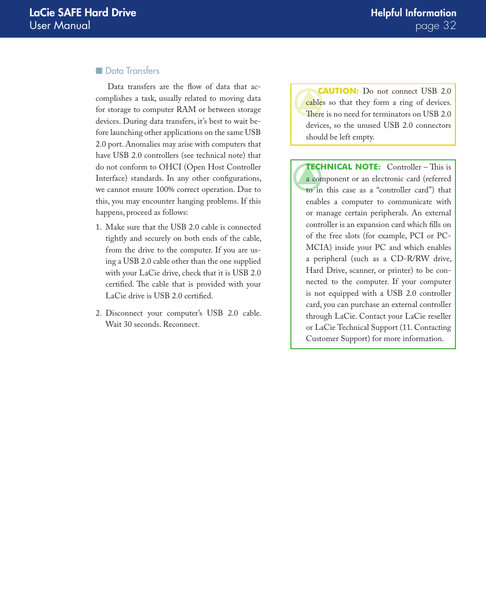 Data transfers, Lacie safe hard drive user manual page | LaCie SAFE User Manual | Page 32 / 45