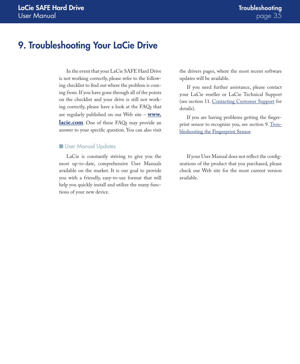 Troubleshooting your lacie drive | LaCie SAFE User Manual | Page 35 / 45