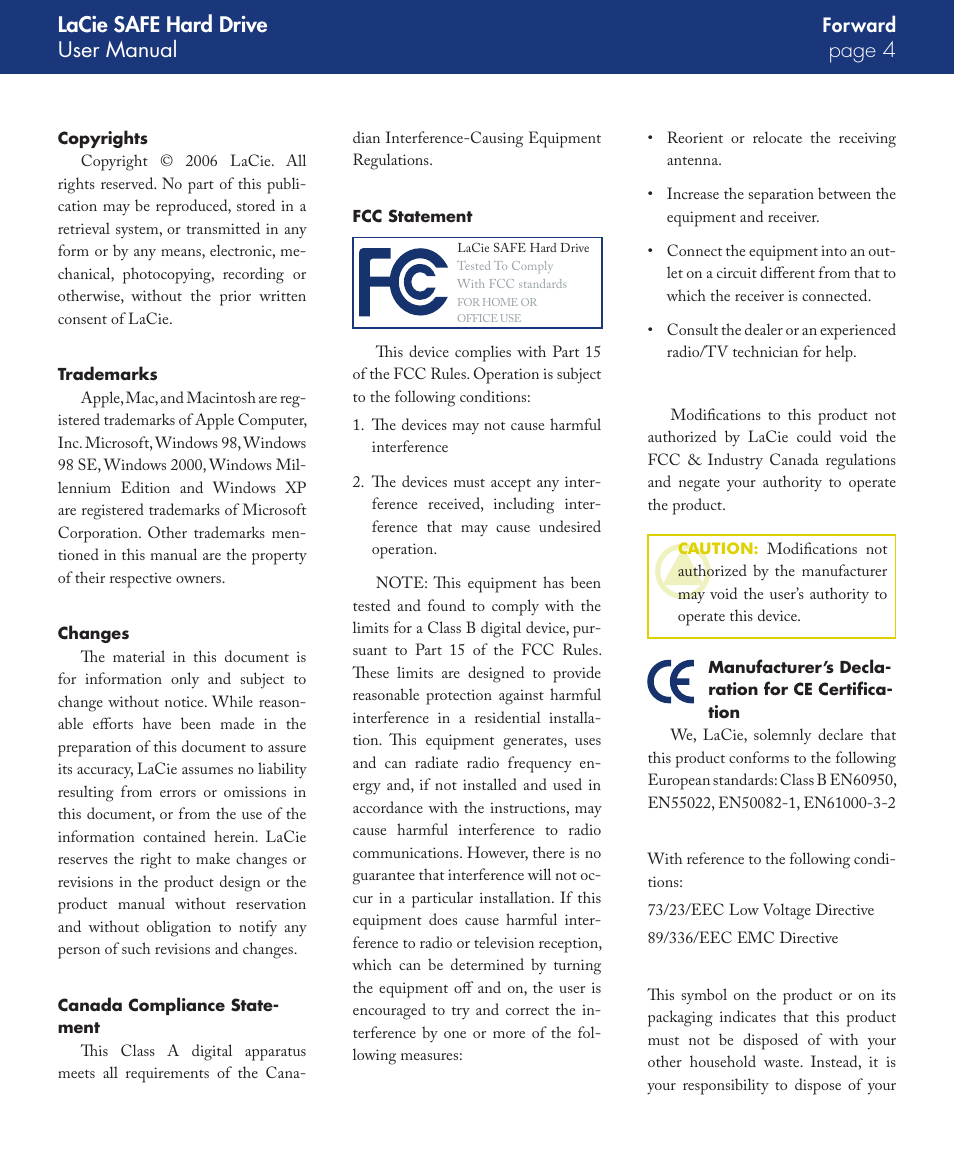 Lacie safe hard drive user manual page | LaCie SAFE User Manual | Page 4 / 45